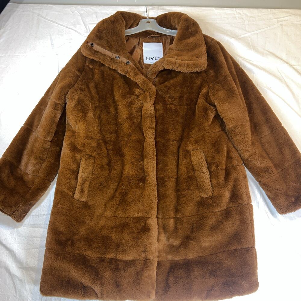 NVLT WOMEN'S FAUX FUR COAT COGNAC COLOR SNAP FRONT SIZE Large